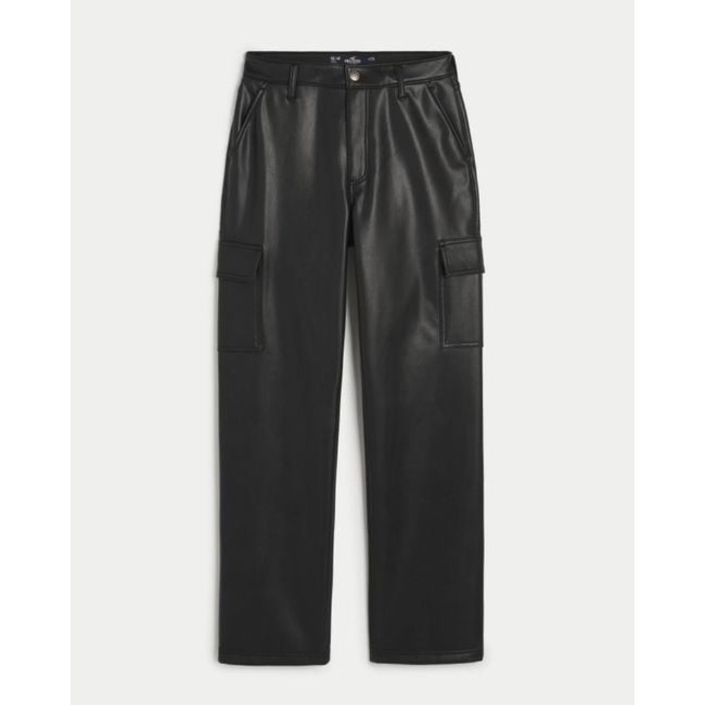 NWT Hollister Ultra High-rise Vegan Leather Cargo Dad Baggy Trousers Size‎ 30S